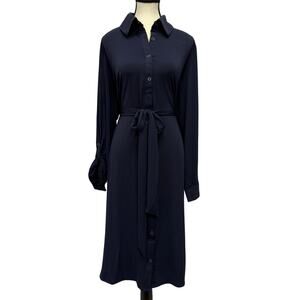 Catherines Navy Long Sleeve Belted Shirt Dress 0X